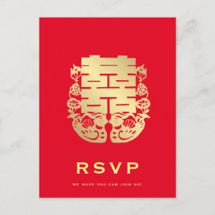 Mandarin-Enten & Doppelglück-Hochzeits-RSVP Einladungspostkarte