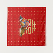 Mandarin Enten und Doppelglücklich auf rot Wandteppich (Vorderseite (Horizontal))