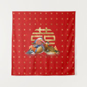Mandarin Enten und Doppelglücklich auf rot Wandteppich (Vorderseite)