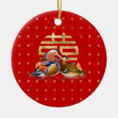 Mandarin Enten und doppeltes Glück auf rot Keramik Ornament (Vorne)