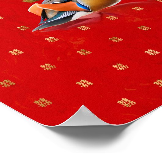 Mandarin Enten und doppeltes Glück auf rot Poster (Ecke)