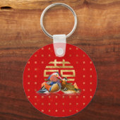 Mandarin Enten und doppeltes Glück auf rot Schlüsselanhänger (Vorderseite)