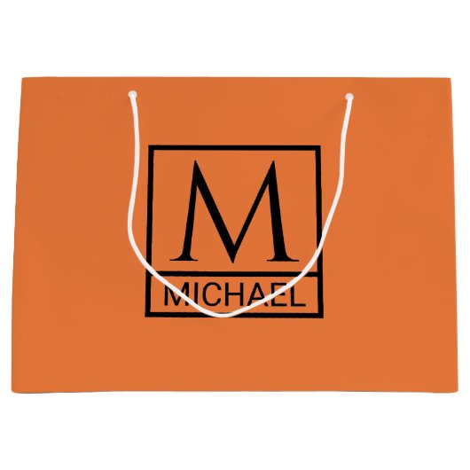 Mandarin Orange Geschenktasche mit Initial & Name Große Geschenktüte (Vorderseite)
