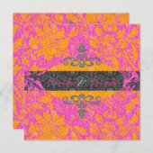 Mandarin Orange/Hot Pink Damask Einladungen (Vorne/Hinten)