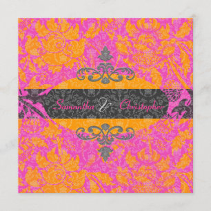 Mandarin Orange/Hot Pink Damask Einladungen