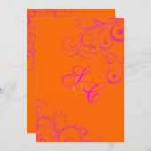 Mandarin Orange + Hot PInk Ornamental Blüh Einladung (Vorne/Hinten)