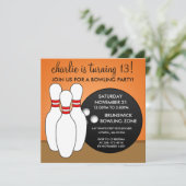 Mandarin Orange Lasst uns ein Ball-Bowling-Party h Einladung (Stehend Vorderseite)