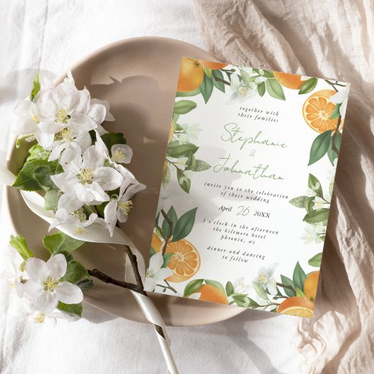 Mandarin Orange Watercolor Wedding Einladung