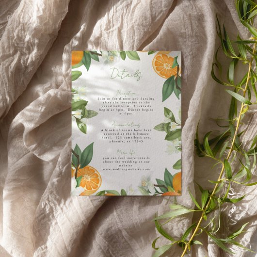 Mandarin Orange Watercolor Wedding Info Begleitkarte