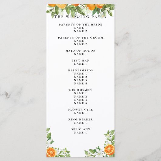 Mandarin Orange Watercolor Wedding Program Menükarte (Rückseite)