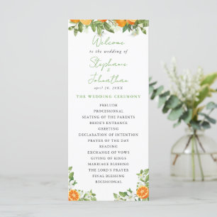 Mandarin Orange Watercolor Wedding Program Menükarte