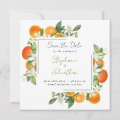 Mandarin Orange Watercolor Wedding Save the Date Einladung (Vorderseite)