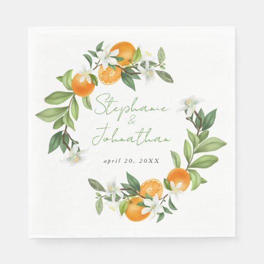 Mandarin Orange Watercolor Wedding Serviette (Vorderseite)