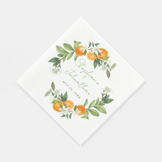 Mandarin Orange Watercolor Wedding Serviette (Ecke)