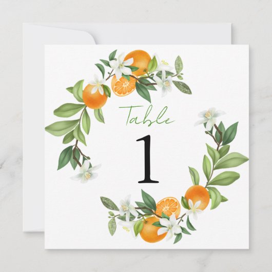 Mandarin Orange Watercolor Wedding Tischnummer (Rückseite)