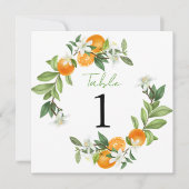 Mandarin Orange Watercolor Wedding Tischnummer (Vorderseite)