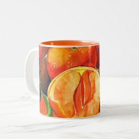 Mandarin-Orangenfrucht Zweifarbige Tasse (Vorderseite Links)
