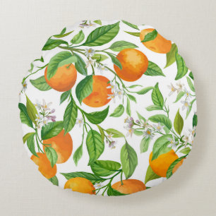 Mandarin: Tropisch-farbiges Muster Rundes Kissen