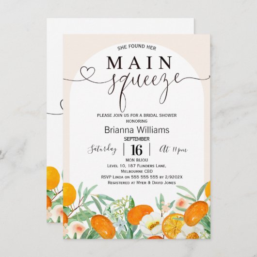 Mandarine Arch Hauptpresse Brautparty Einladung (Vorne/Hinten)