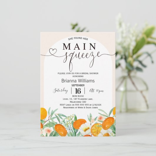 Mandarine Arch Hauptpresse Brautparty Einladung (Stehend Vorderseite)