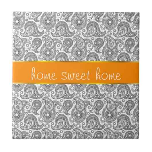 Mandarine Black Paisley Fliese (Vorderseite)