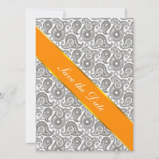 Mandarine Black Paisley Save The Date (Vorderseite)
