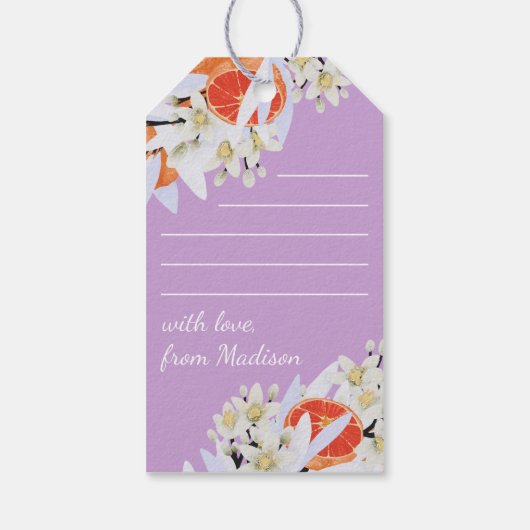 Mandarine Citrus Botanischer Kranz Bloral Geburtst Geschenkanhänger (Rückseite)