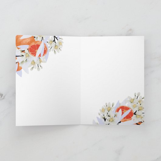 Mandarine Citrus Botanischer Kranz Bloral Geburtst Karte (Innenseite)