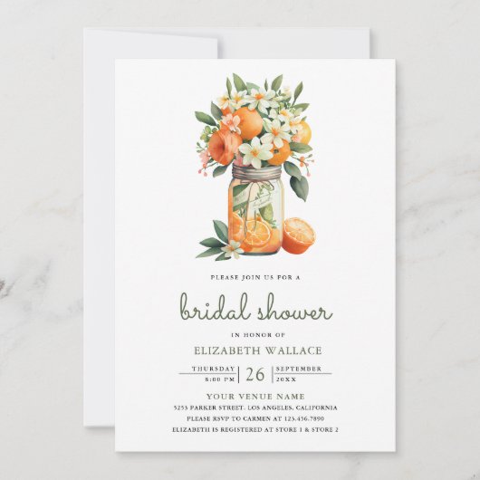 Mandarine Citrus Orange Mason Jar Brautparty Einladung (Vorderseite)