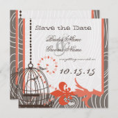 Mandarine Driftwood Wood Grain Bird Cage Einladung (Vorne/Hinten)