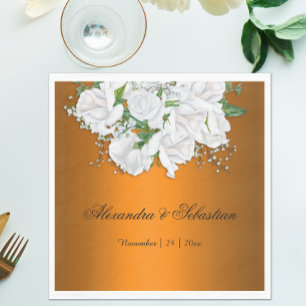 Mandarine Elegance und White Roses Hochzeit Serviette