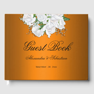 Mandarine Elegant White Roses Hochzeit Gästebuch
