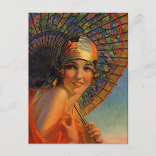 Mandarine Flapper Girl & Parasol Postkarte (Vorderseite)