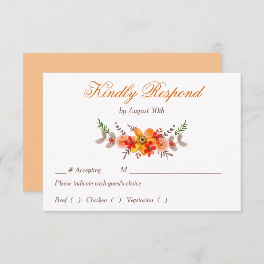 Mandarine Floral Hochzeit Probe Abendessen UAWG RSVP Karte (Vorne/Hinten)