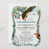 Mandarine Gelb und Schwarz Art Deco Inspiriert Vög Einladung (Vorderseite)