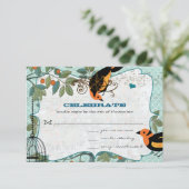 Mandarine Gelb und Schwarz Art Deco Inspiriert Vög RSVP Karte (Stehend Vorderseite)