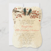 Mandarine Herbstlaub Vintag Bird Wedding Einladung (Vorderseite)