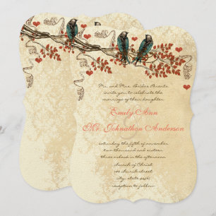 Mandarine Herbstlaub Vintag Bird Wedding Einladung