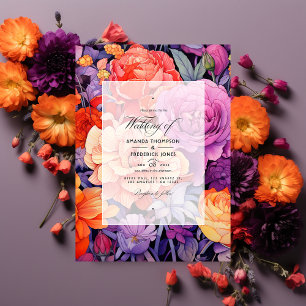 Mandarine, Hot-Pink & Royal Lila Blumenhochzeit Einladung