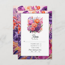 Mandarine, Hot-Pink & Royal Lila Blumenhochzeit RSVP Karte