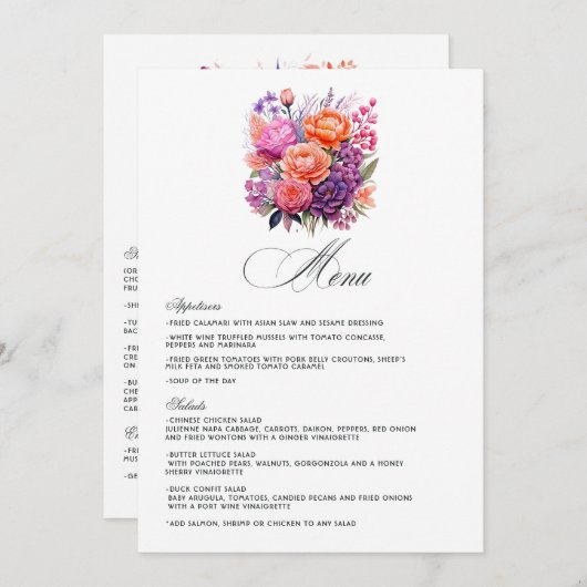 Mandarine, Hot-Pink & Royal Lila Menükarte (Vorne/Hinten)