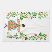 Mandarine Moderne Folk Art Blume Mädchen Geschirrtuch (Horizontal)