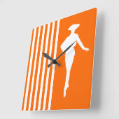 Mandarine Moderne Streifen mit Mode-Silhouette Quadratische Wanduhr (Winkel)