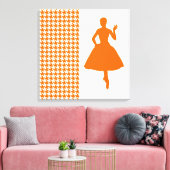 Mandarine Modernes Hahnentrittmuster mit Mode-Silh Leinwanddruck (Insitu (Wohnzimmer))