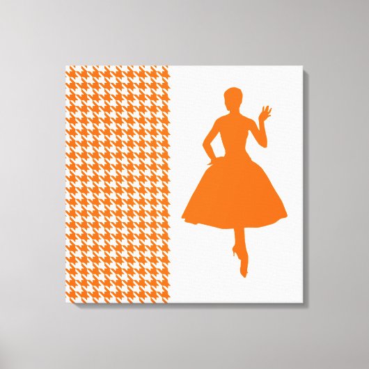 Mandarine Modernes Hahnentrittmuster mit Mode-Silh Leinwanddruck (Vorderseite)