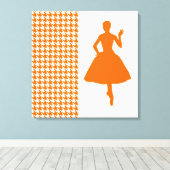 Mandarine Modernes Hahnentrittmuster mit Mode-Silh Leinwanddruck (Insitu (Holzboden))