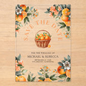 Mandarine Orange Citrus Hochzeitstag speichern Acryleinladungen (Vorderseite)