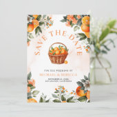 Mandarine Orange Citrus QR Code Foto Hochzeit Save The Date (Stehend Vorderseite)