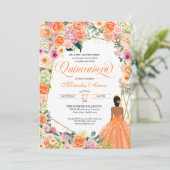 Mandarine Orange Peach Blush Rose Quinceanera Einladung (Stehend Vorderseite)