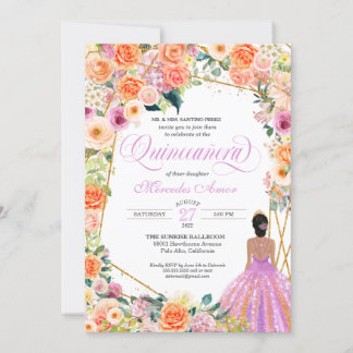 Mandarine Orange Peach Blush Rose Quinceanera Inv. Einladung